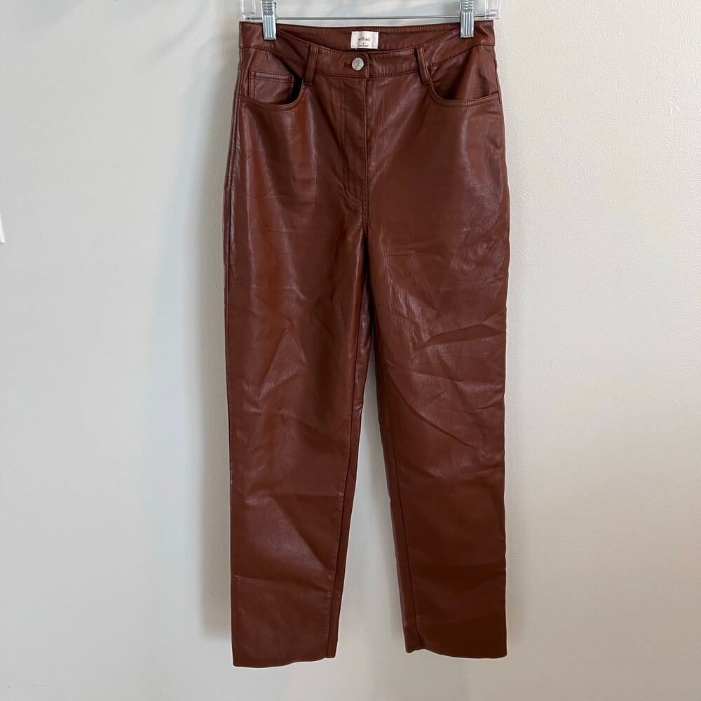Wilfred Aritzia Melina Brown Vegan Leather Pants Size 6